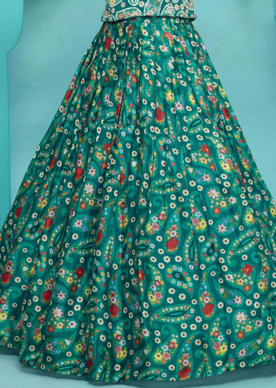 Rama green Chinnon Embroidered Kids lehenga