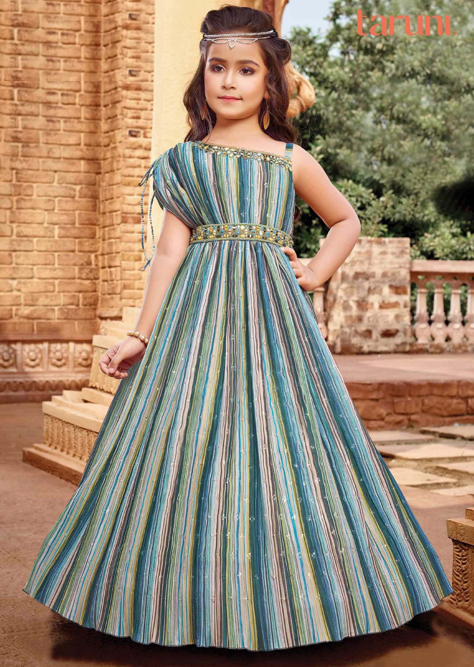 Multi Color Chinnon Kids Gown