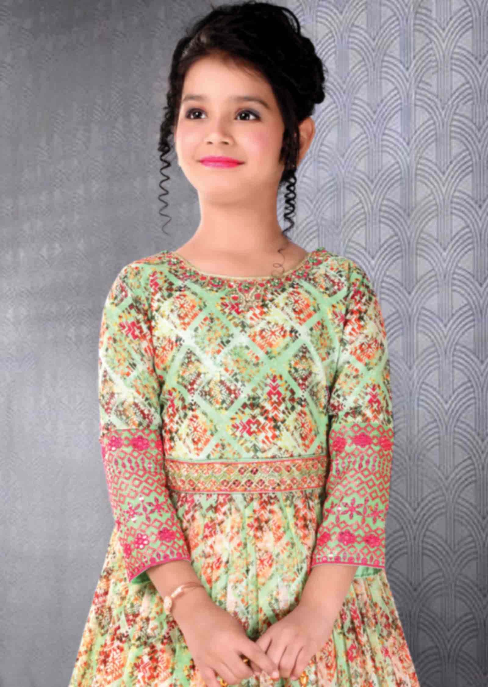 Light Green Chiffon Zardosi & Embroidered Kids Gown