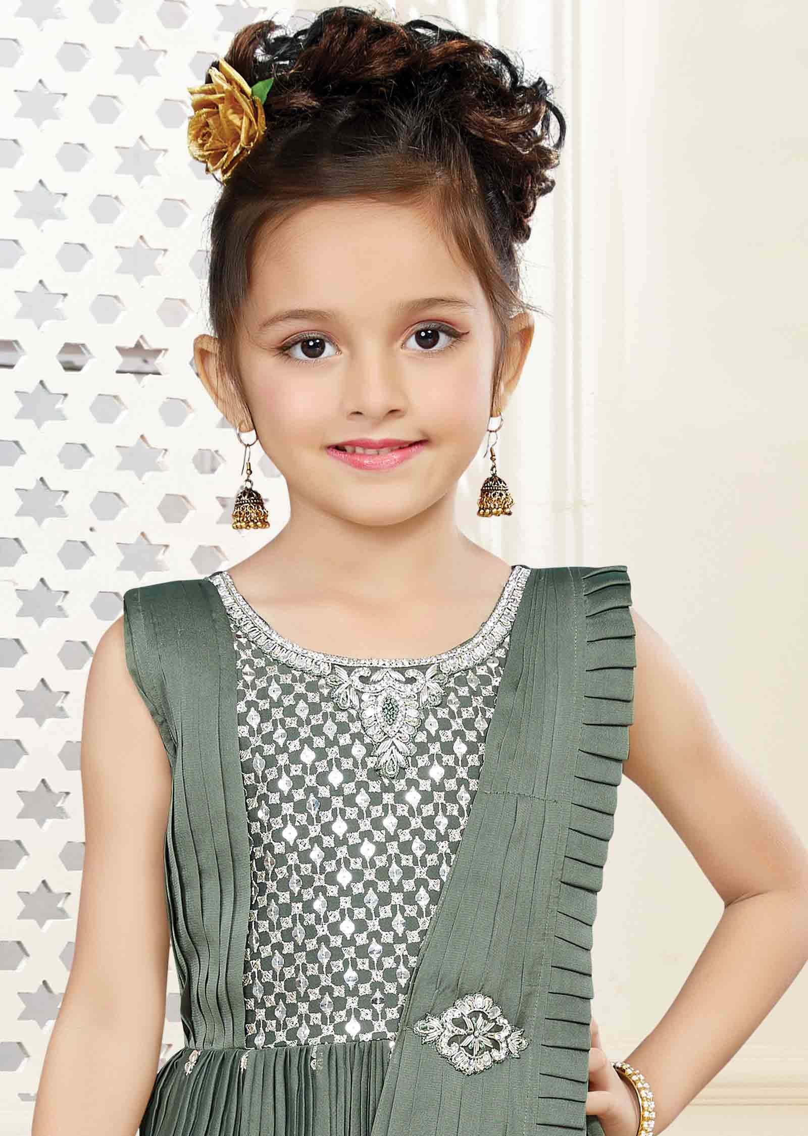 Dusty Green Chiffon Sequins Kids Gown