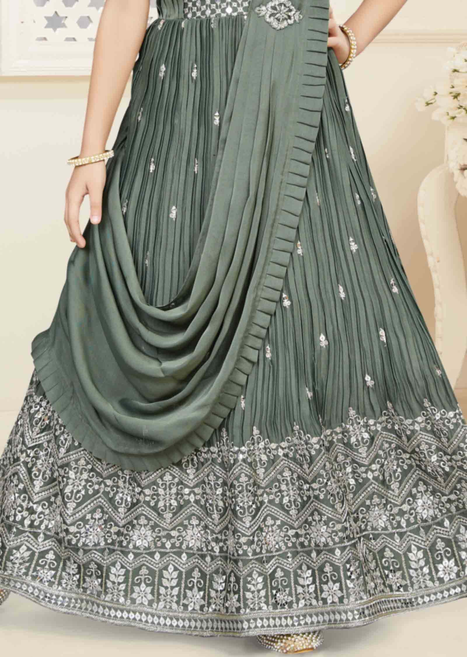 Dusty Green Chiffon Sequins Kids Gown