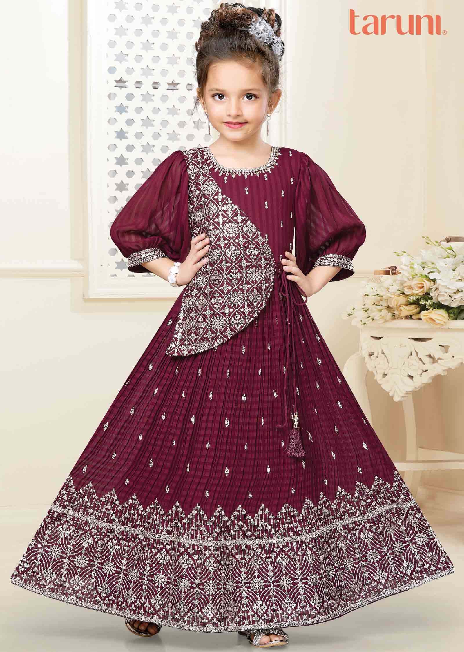 Maroon Georgette Kids Gown