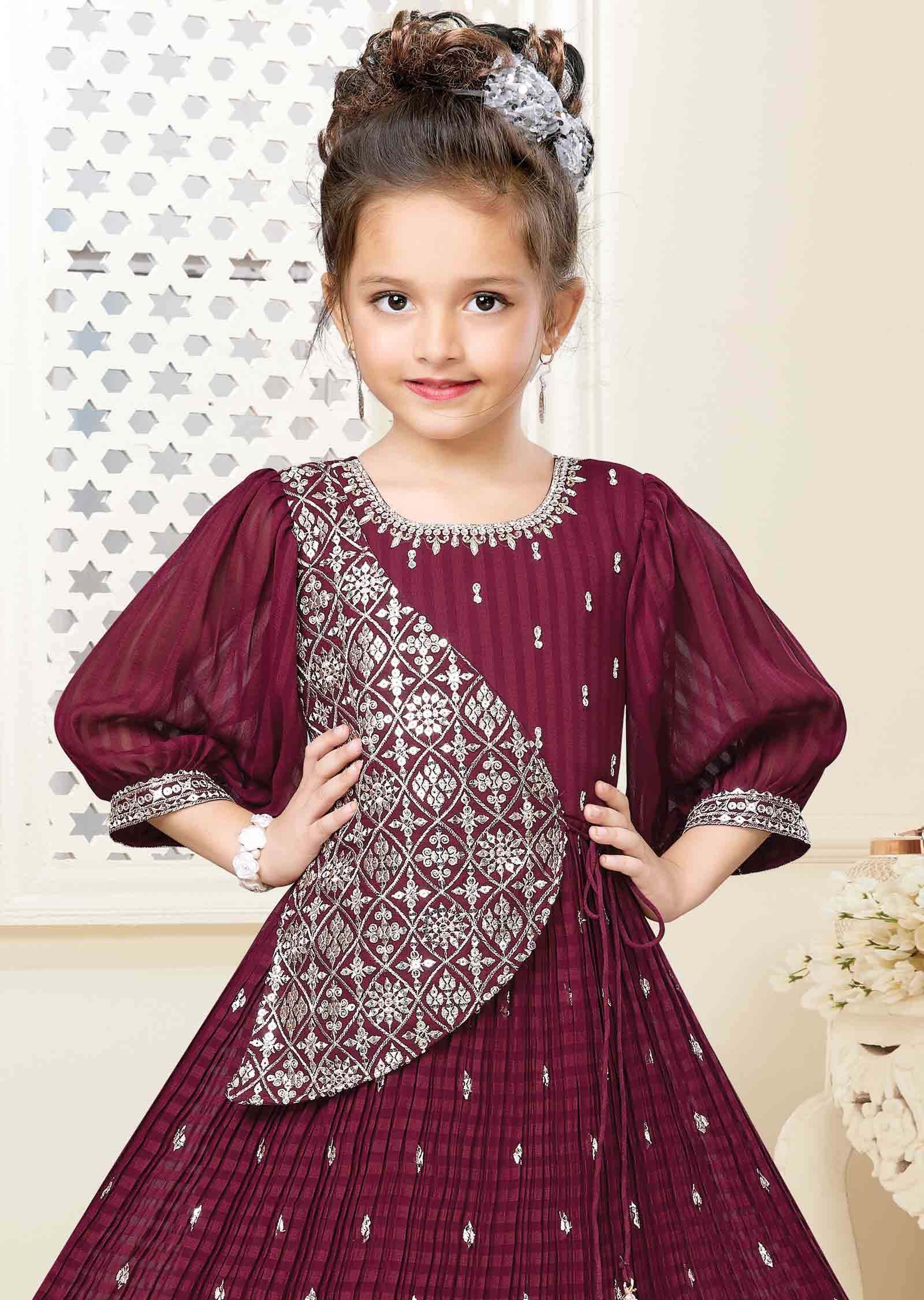 Maroon Georgette Kids Gown