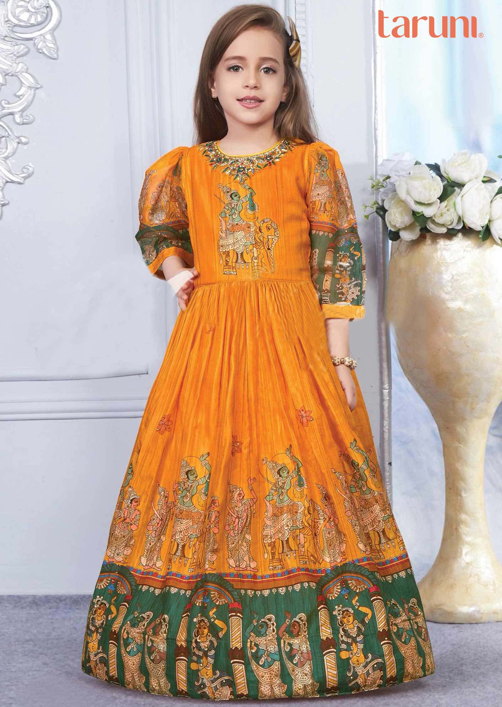 Orange Silk Kids Gown