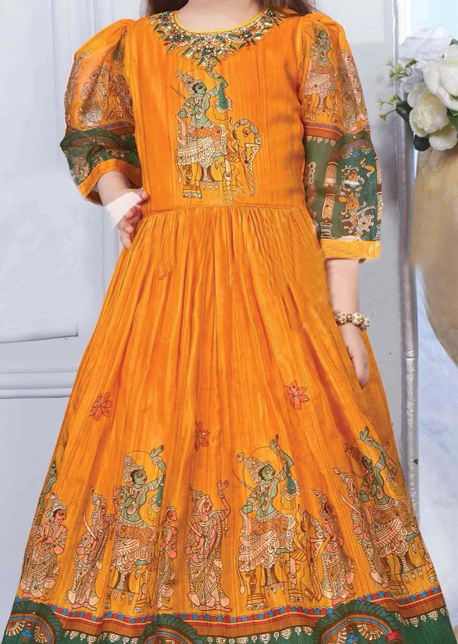 Orange Silk Zardosi & Embroidered Kids Gown