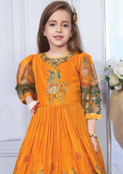 Orange Silk Zardosi & Embroidered Kids Gown