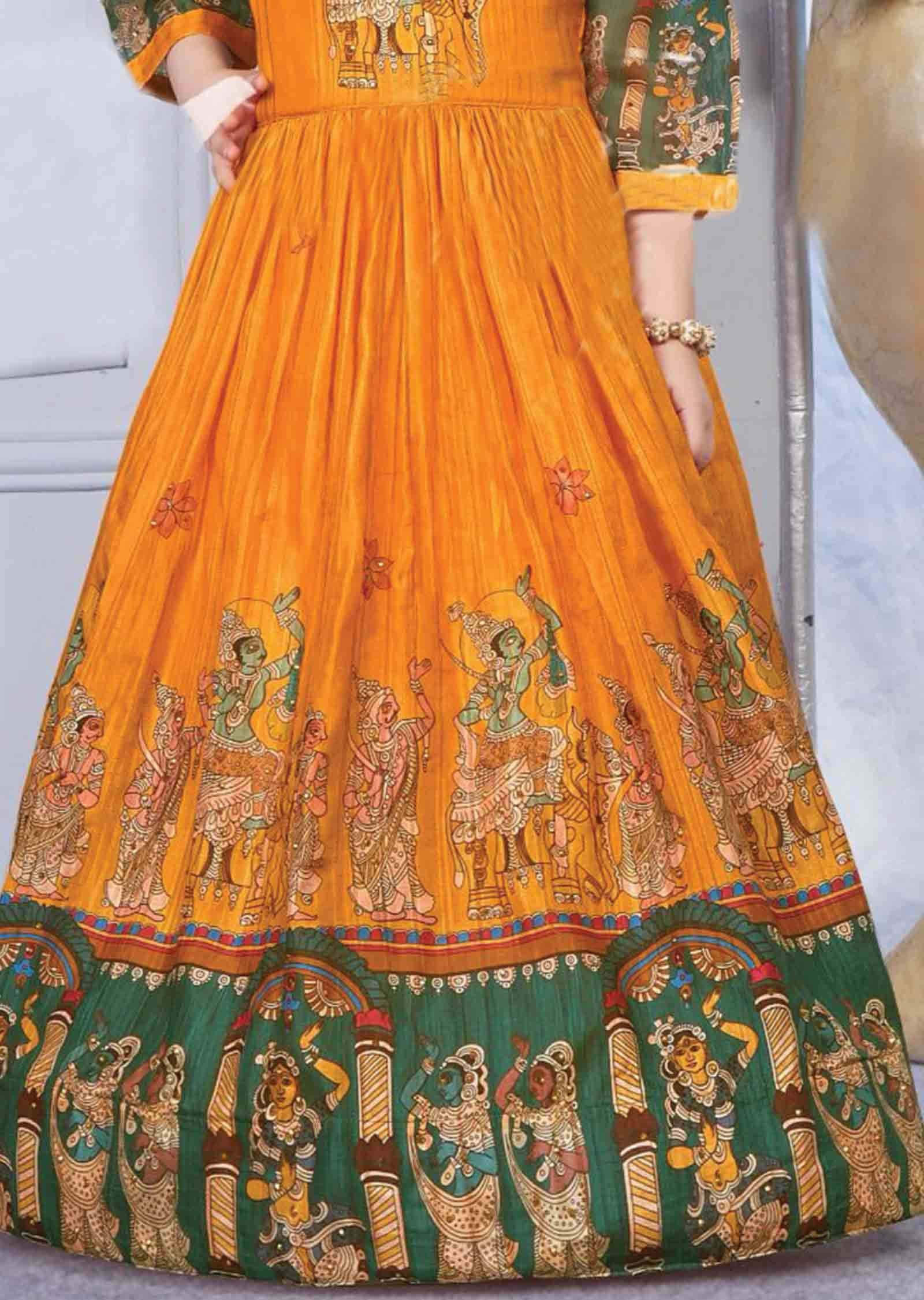 Orange Silk Zardosi & Embroidered Kids Gown