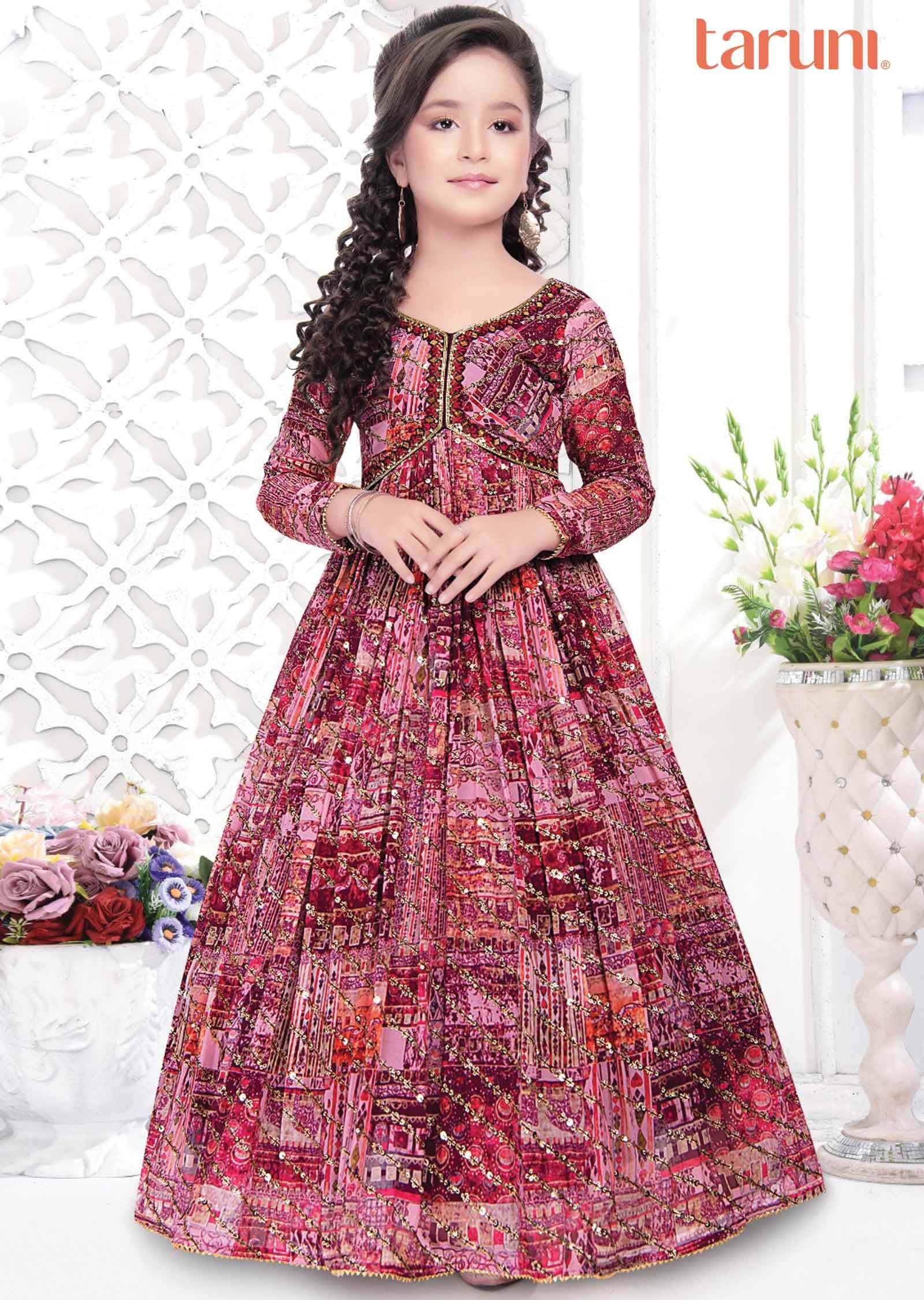 Maroon Georgette Alia cut Kids Gown