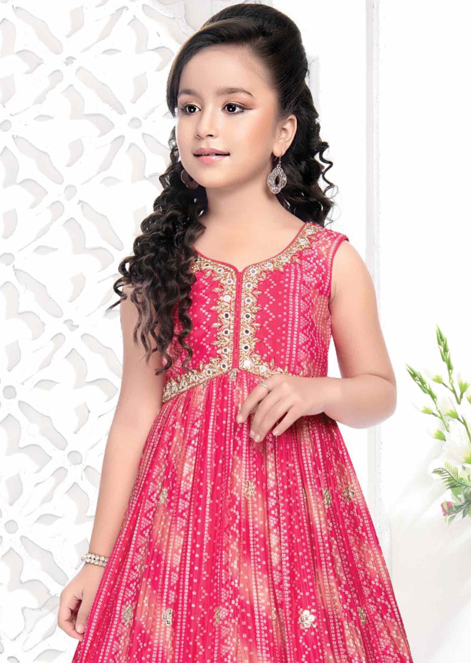 Pink Chinnon Zardosi & Embroidered Alia cut Kids Gown