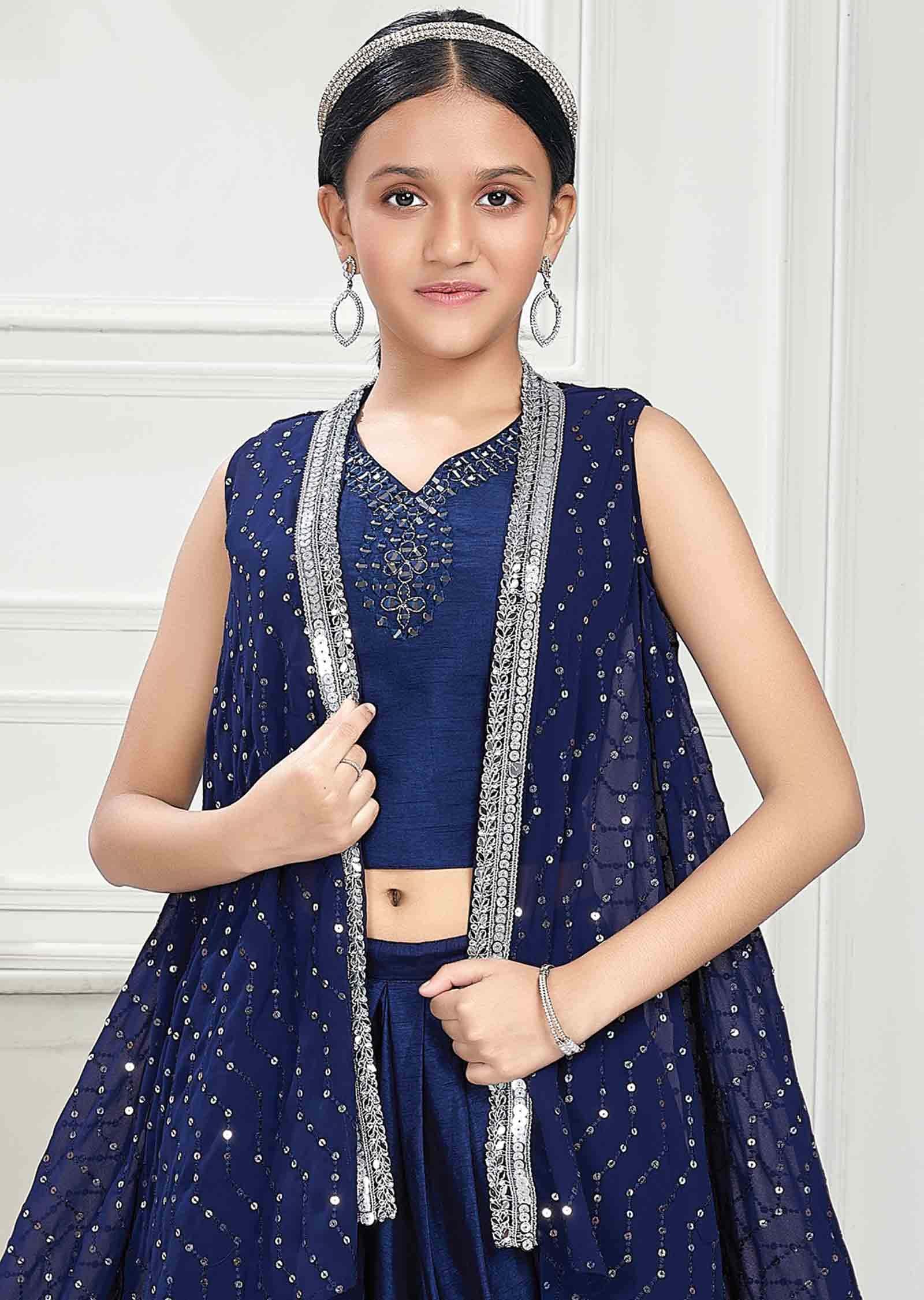 Navy Blue Georgette Kids Dhoti Suit