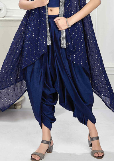 Navy Blue Georgette Sequins Kids Dothi Suit