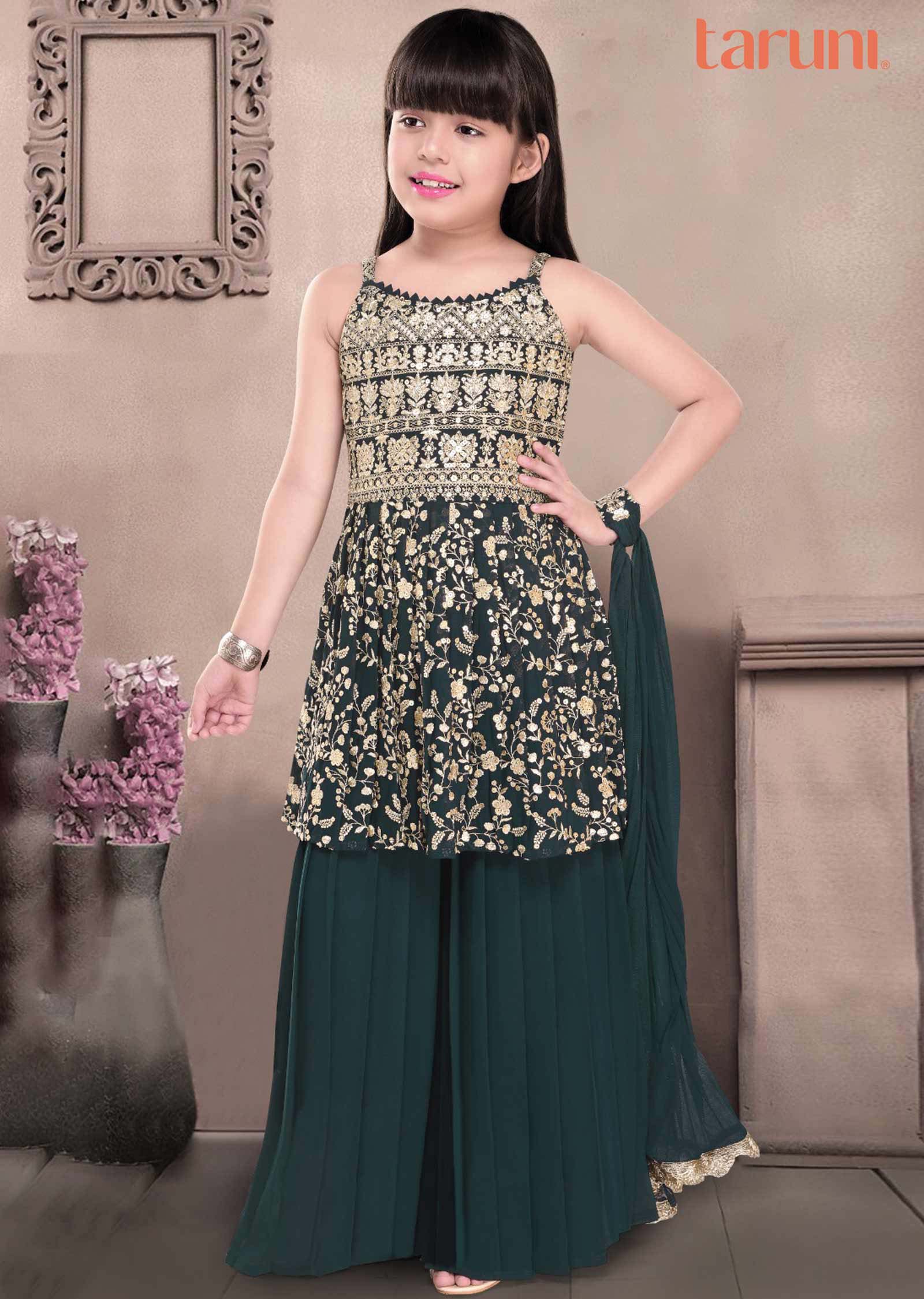 Green Georgette Kids Sharara