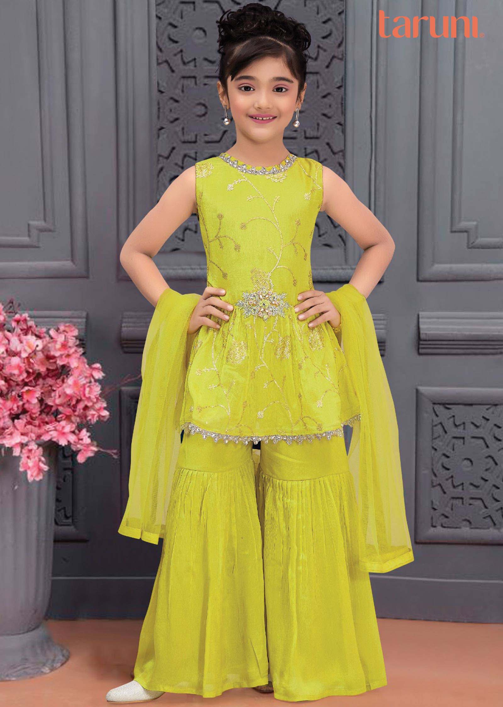 Green Chinnon Kids Gharara