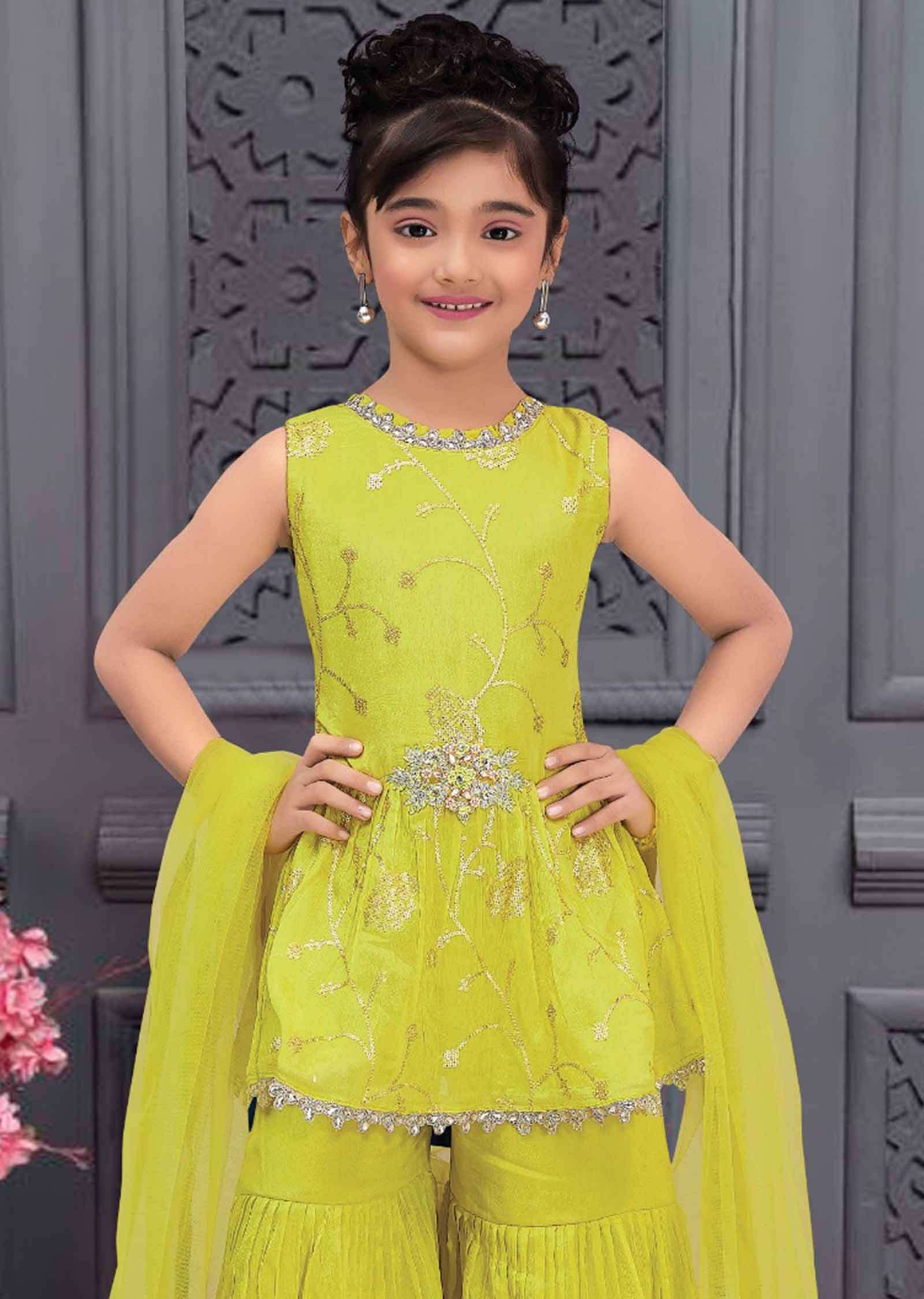 Green Chinnon Kids Gharara