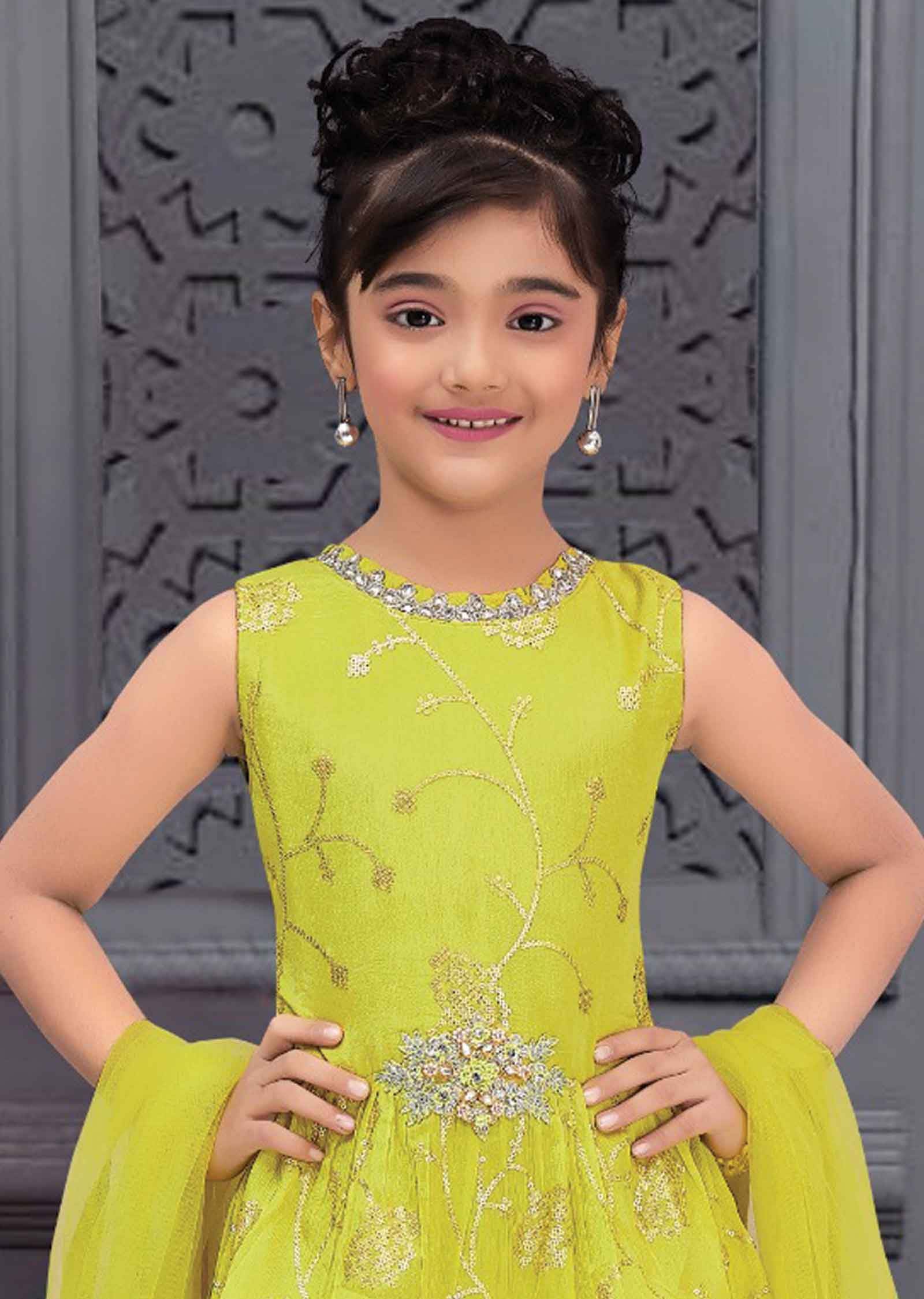 Green Chinnon Kids Gharara