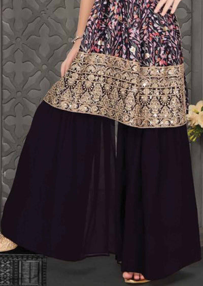 Dark Wine Chinnon Zardosi & Embroidered Aliacut Kids Gharara