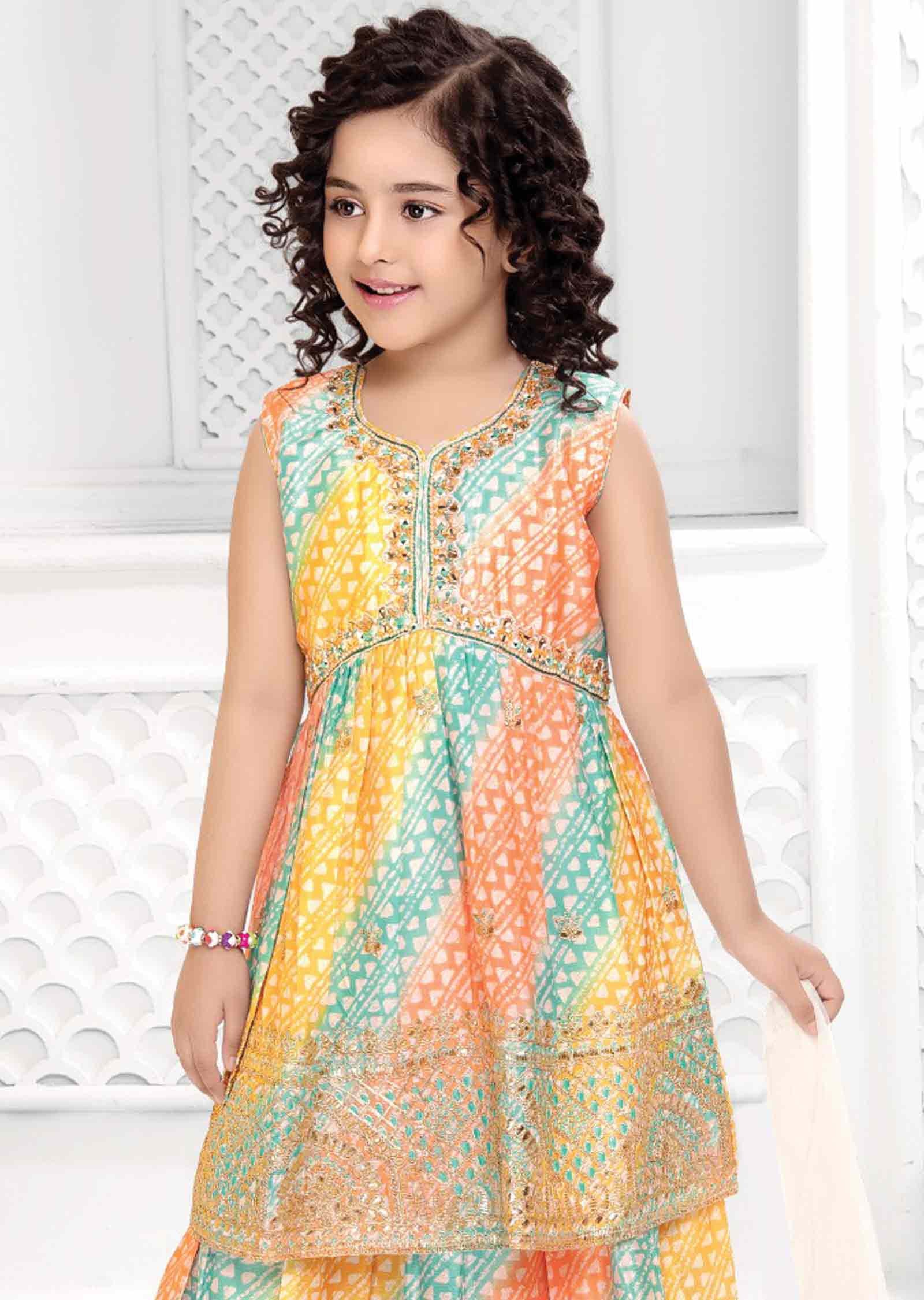 Multi Color Chinnon Alia cut Kids Gharara