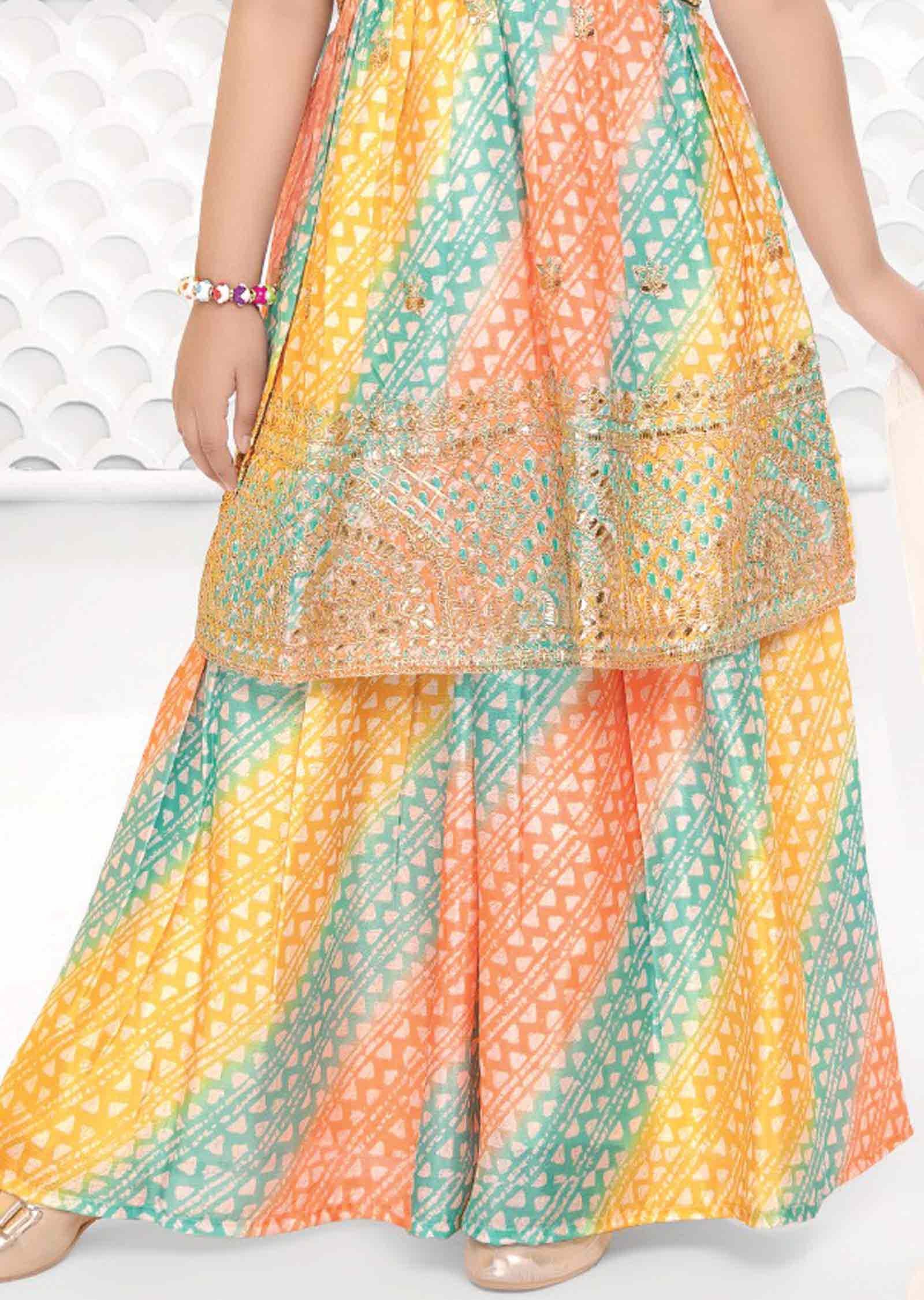 Multi Color Chinnon Alia cut Kids Gharara