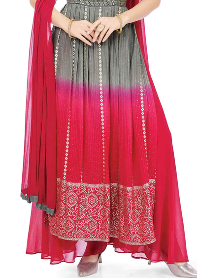 Grey/Rani pink Georgette Sequins Nayara Cut