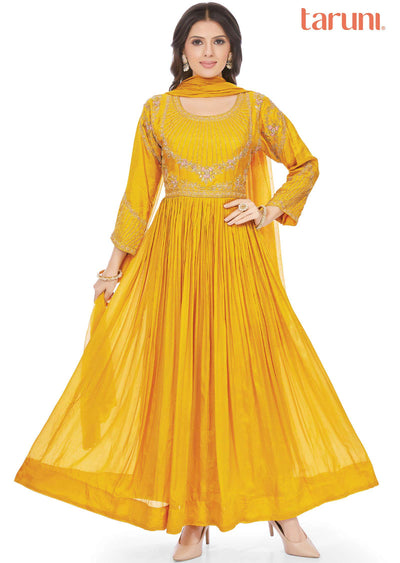 Yellow Chinnon Anarkali