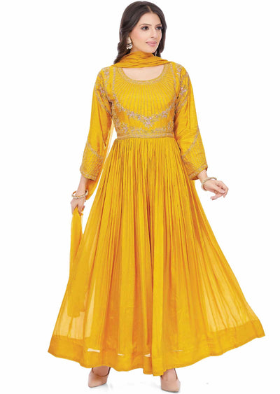 Mustard Chinnon Zardosi & Embroidered Anarkali