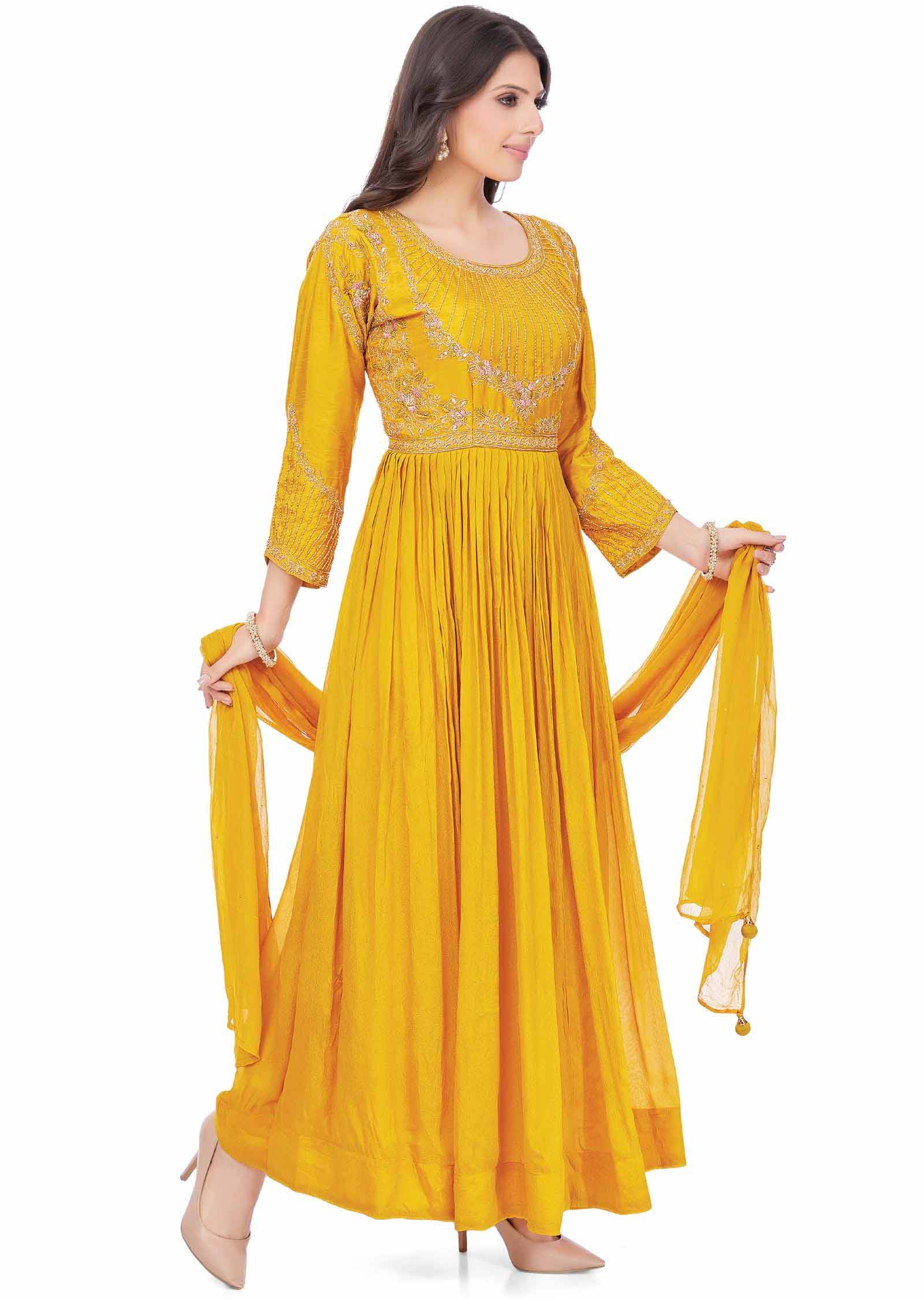 Mustard Chinnon Zardosi & Embroidered Anarkali