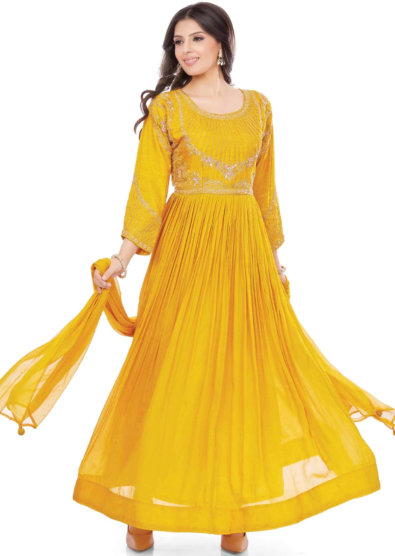 Mustard Chinnon Zardosi & Embroidered Anarkali