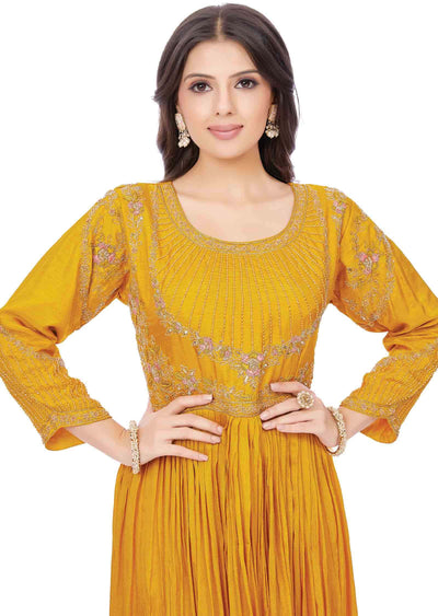 Mustard Chinnon Zardosi & Embroidered Anarkali