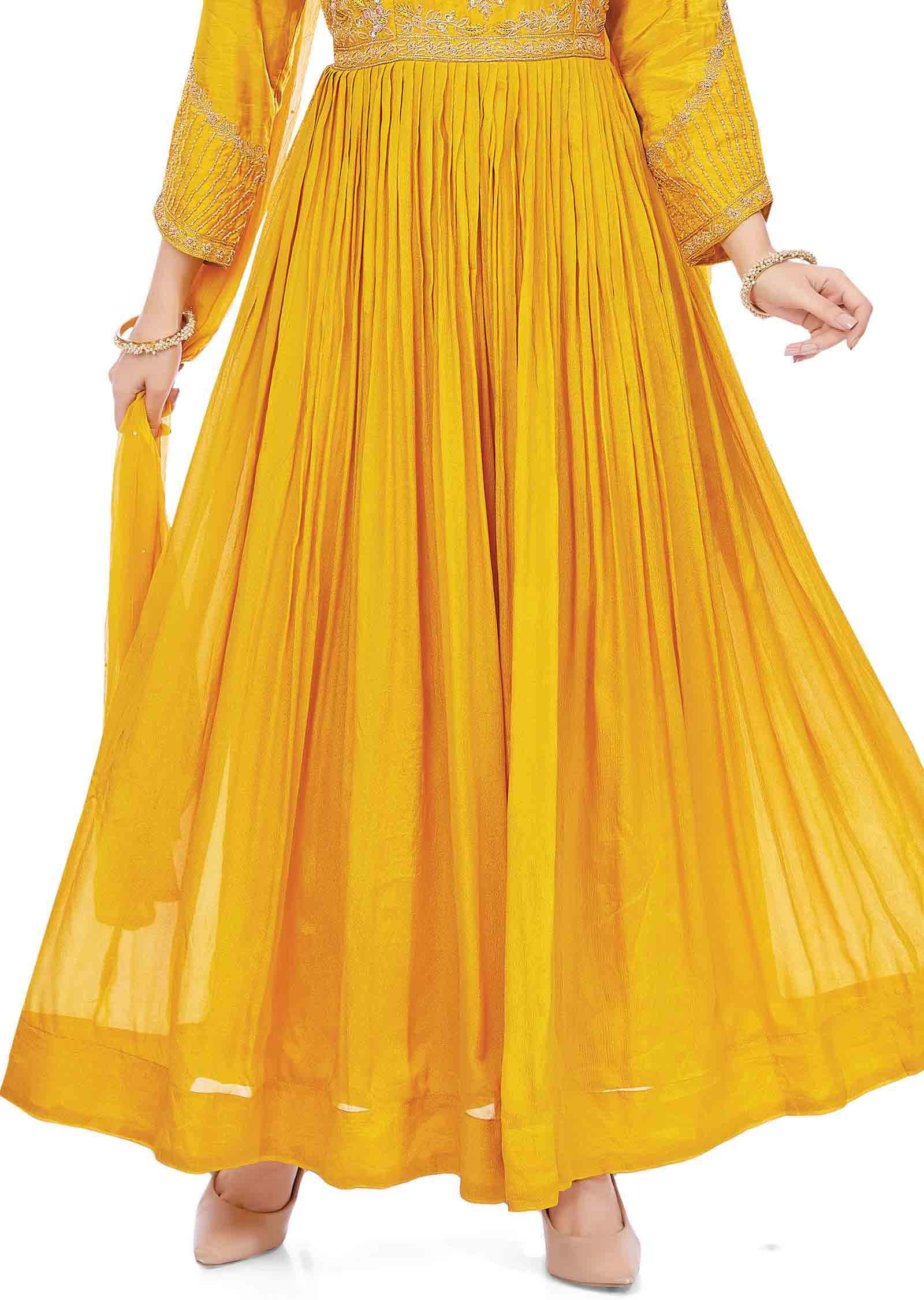 Mustard Chinnon Zardosi & Embroidered Anarkali