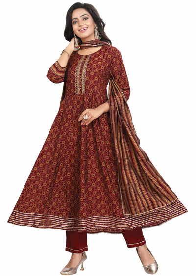 Maroon Muslin Sequins & Cutdana work Anarkali