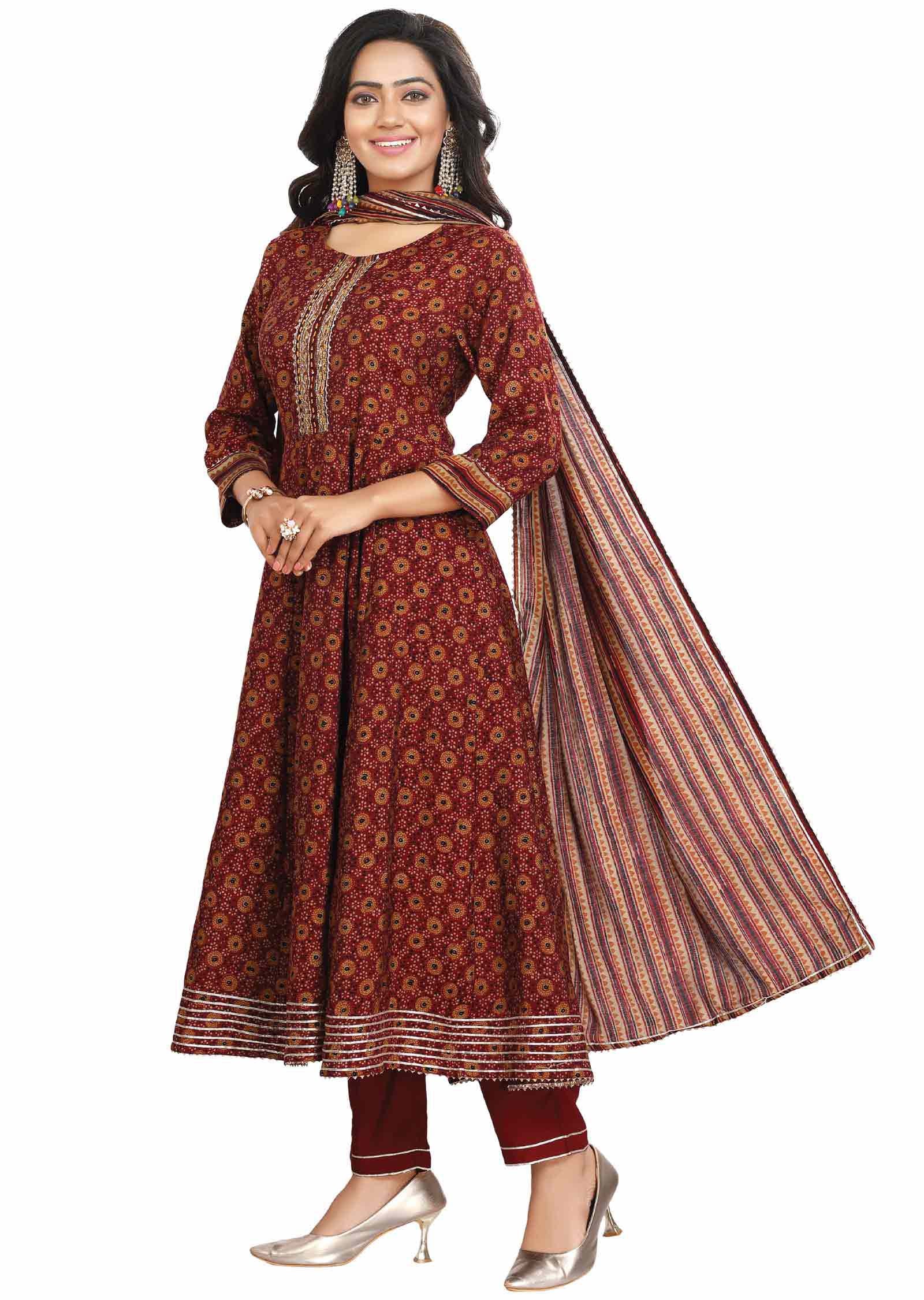 Maroon Muslin Sequins & Cutdana work Anarkali