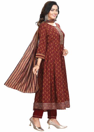 Maroon Muslin Sequins & Cutdana work Anarkali