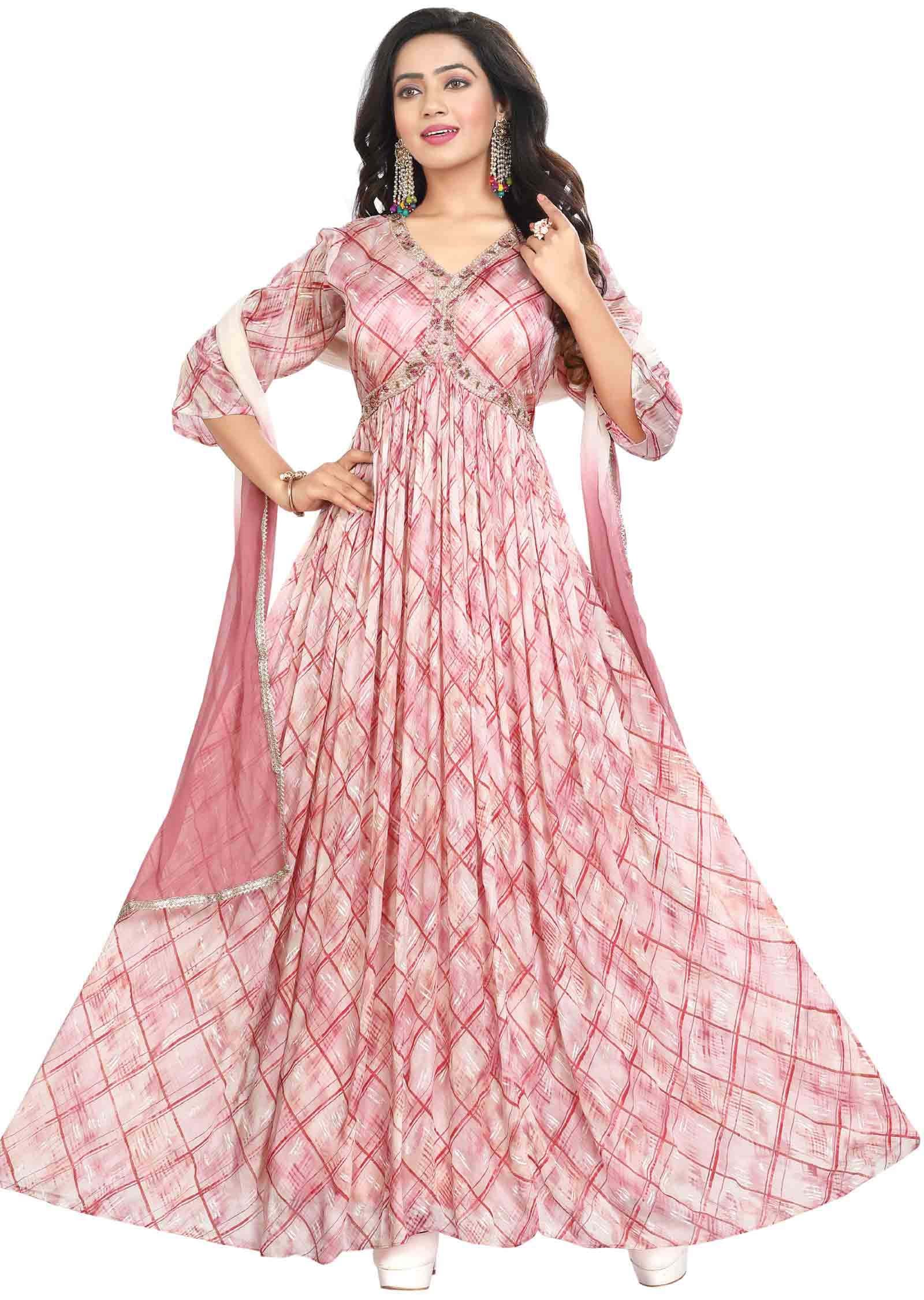 Onion Pink Chinnon Zardosi & Embroidered Anarkali