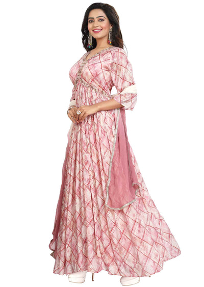 Onion Pink Chinnon Zardosi & Embroidered Anarkali