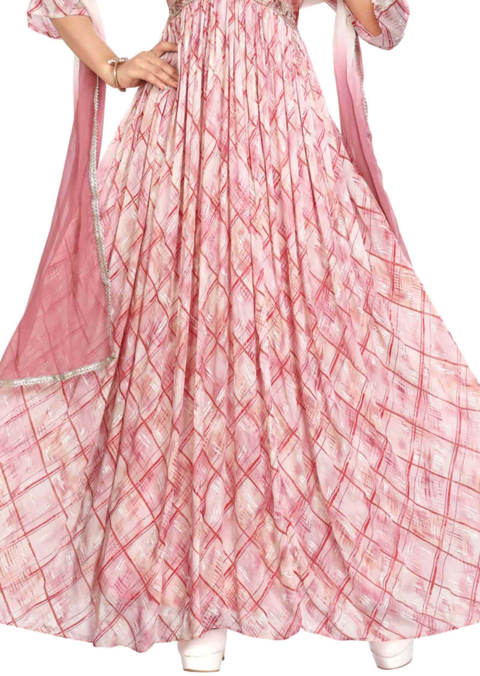 Onion Pink Chinnon Zardosi & Embroidered Anarkali