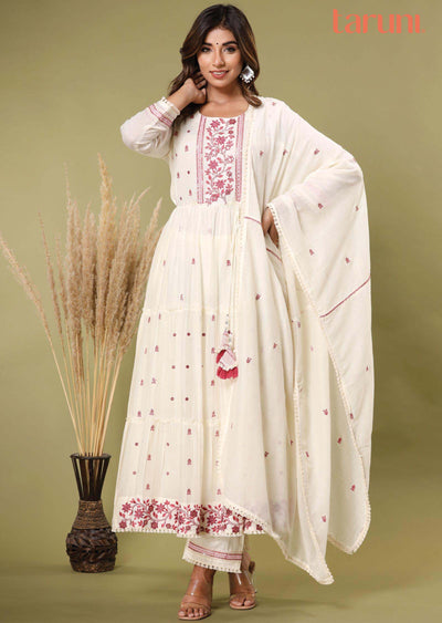 Off White Cotton Anarkali