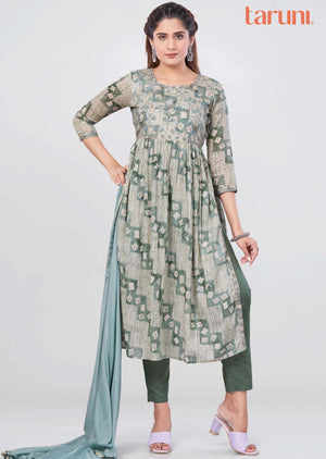 Dusty Green Cotton Sequins Nayara Cut