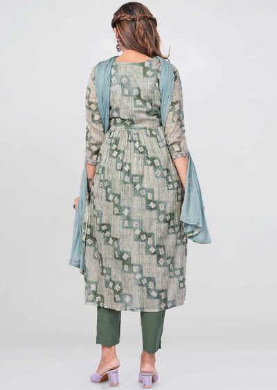 Dusty Green Cotton Sequins Nayara Cut