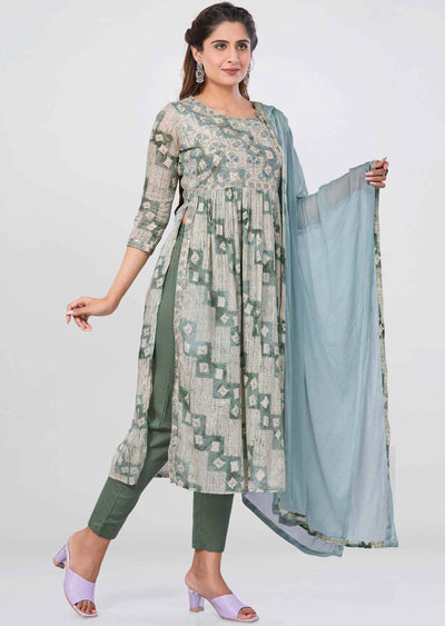 Dusty Green Cotton Sequins Nayara Cut