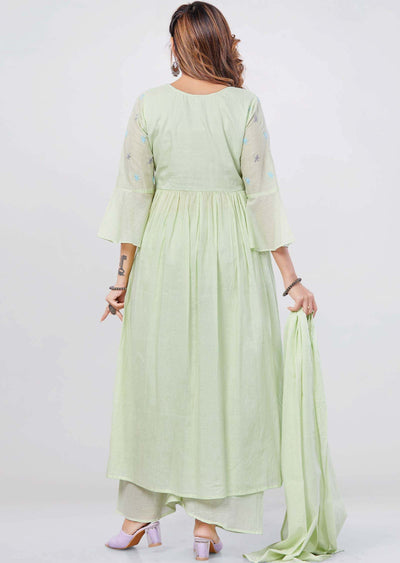 Light parrot Green Cotton Gota Work Nayara Cut