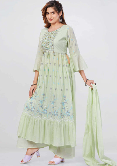 Light parrot Green Cotton Gota Work Nayara Cut