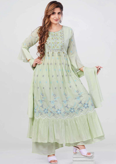 Light parrot Green Cotton Gota Work Nayara Cut