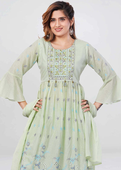 Light parrot Green Cotton Gota Work Nayara Cut