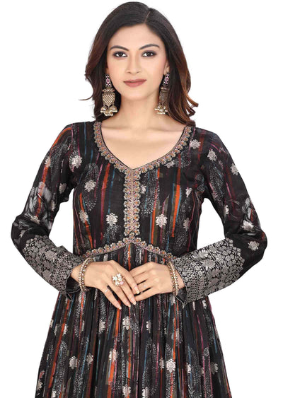 Black Banarasi silk Zardosi & Embroidered Anarkali