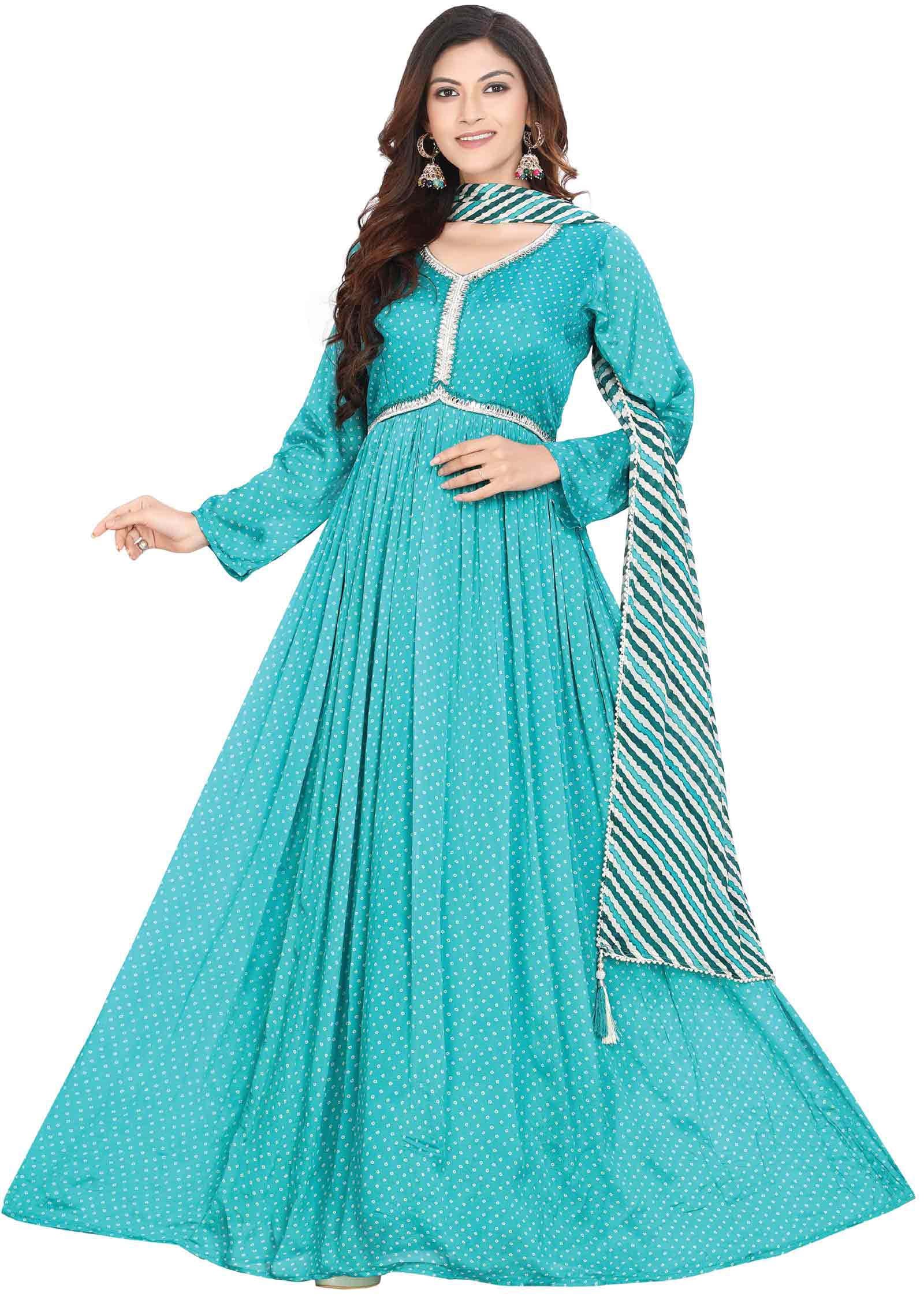 Blue Chinnon Anarkali