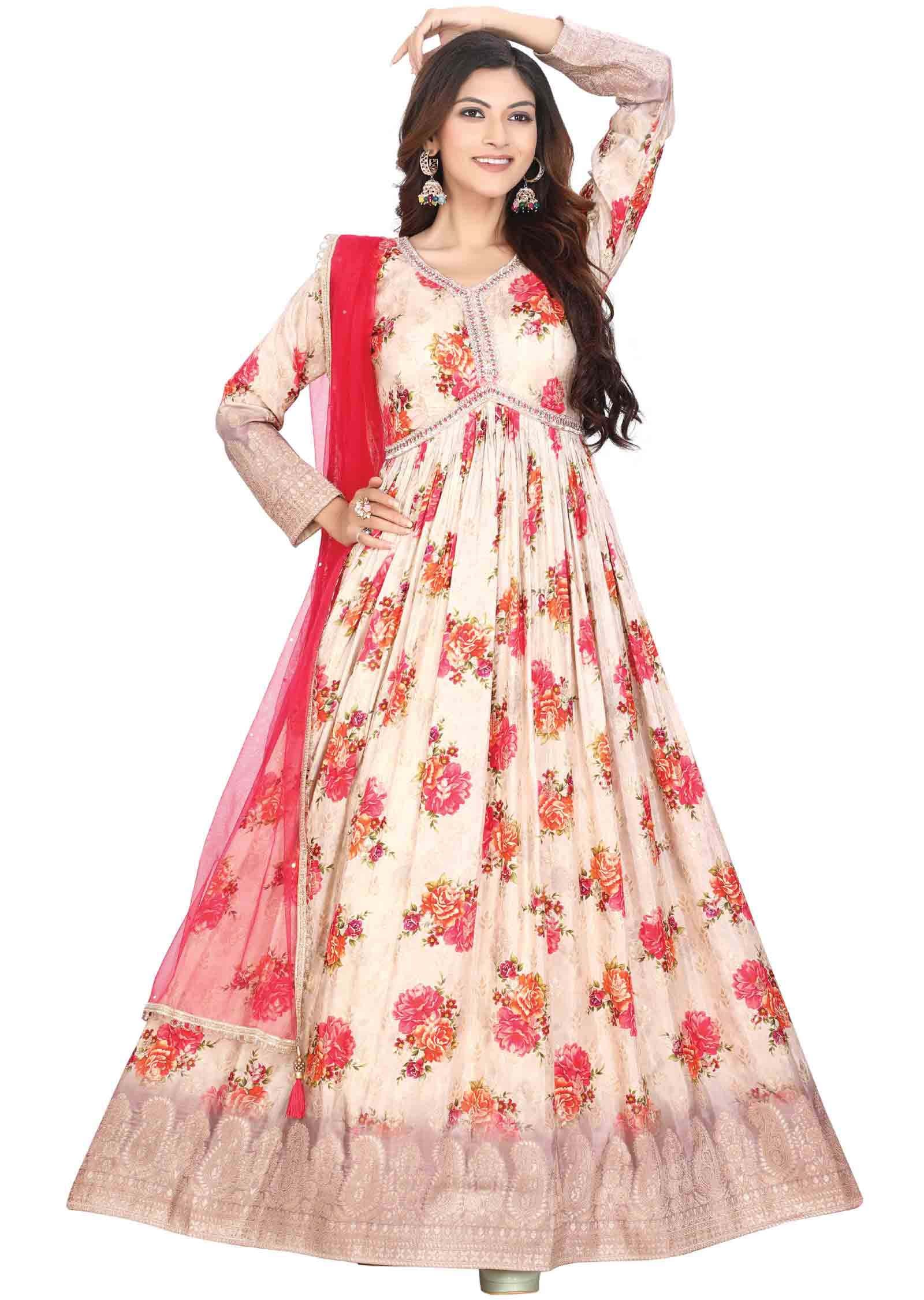 Beige Chinnon Anarkali