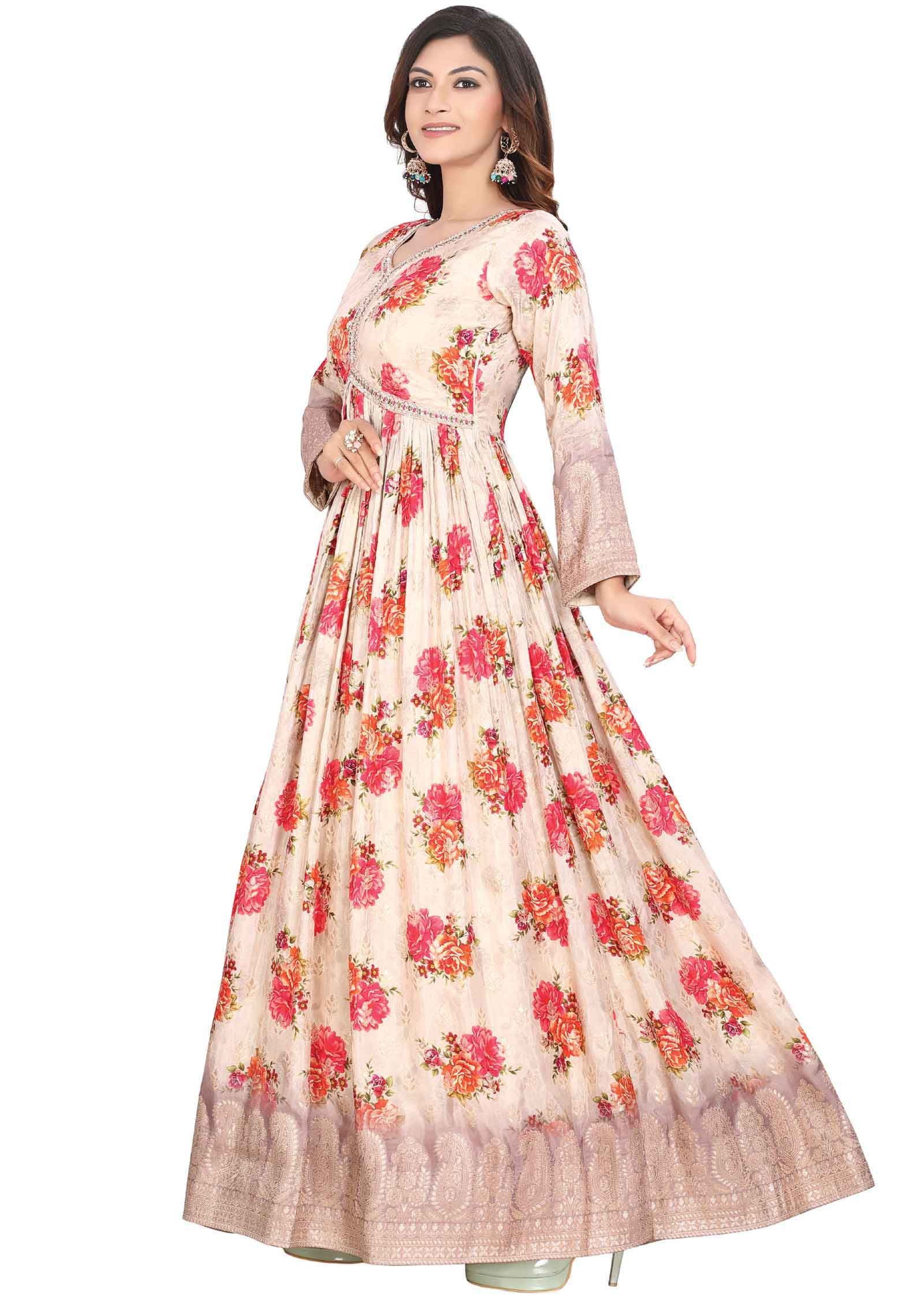 Beige Chinnon Anarkali