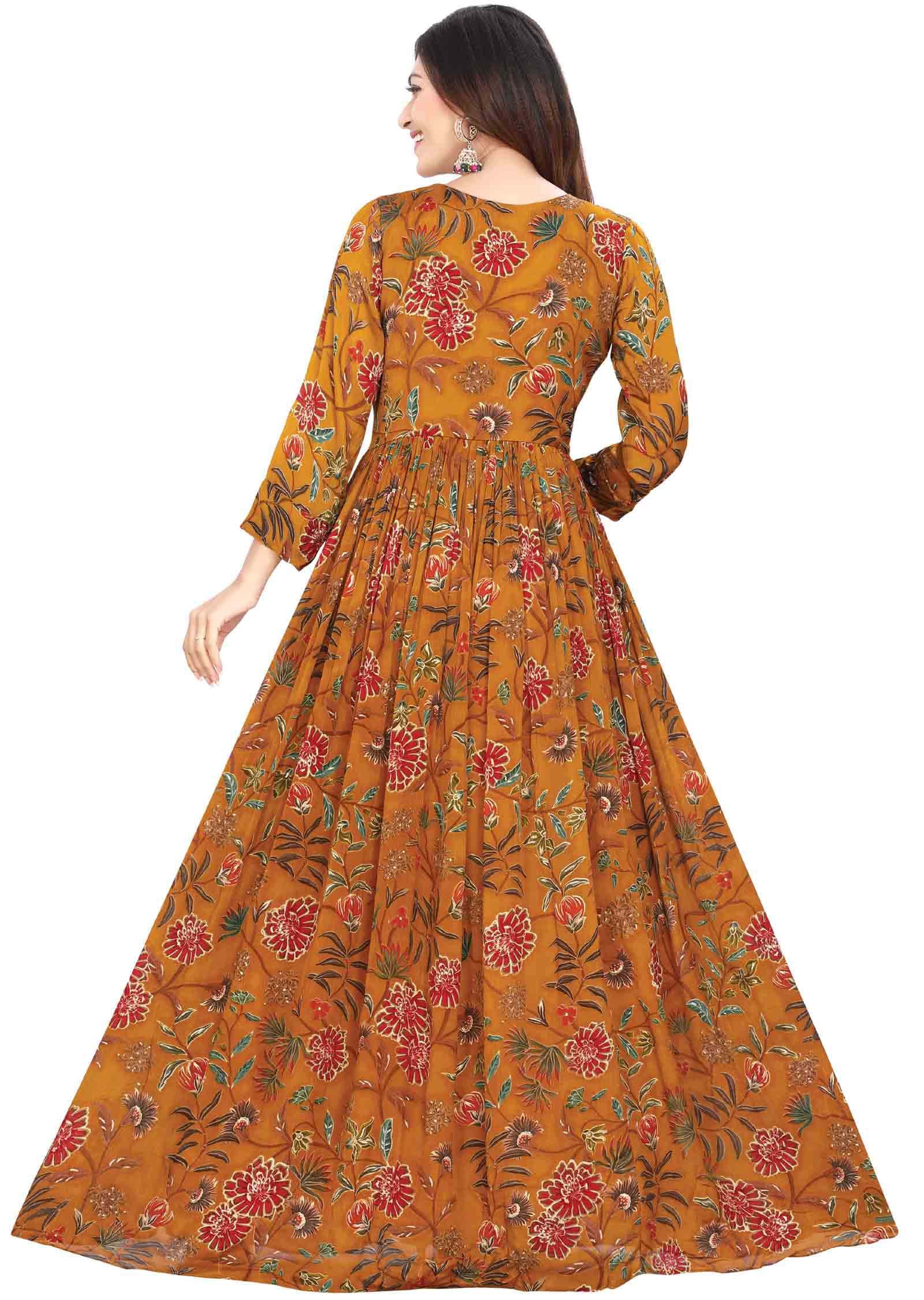 Dark Mustard Chinnon Zardosi & Embroidered Anarkali