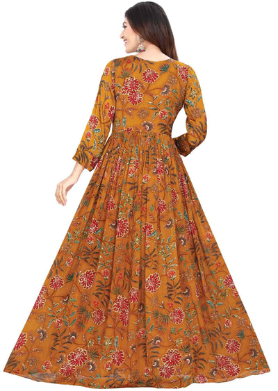 Dark Mustard Chinnon Zardosi & Embroidered Anarkali