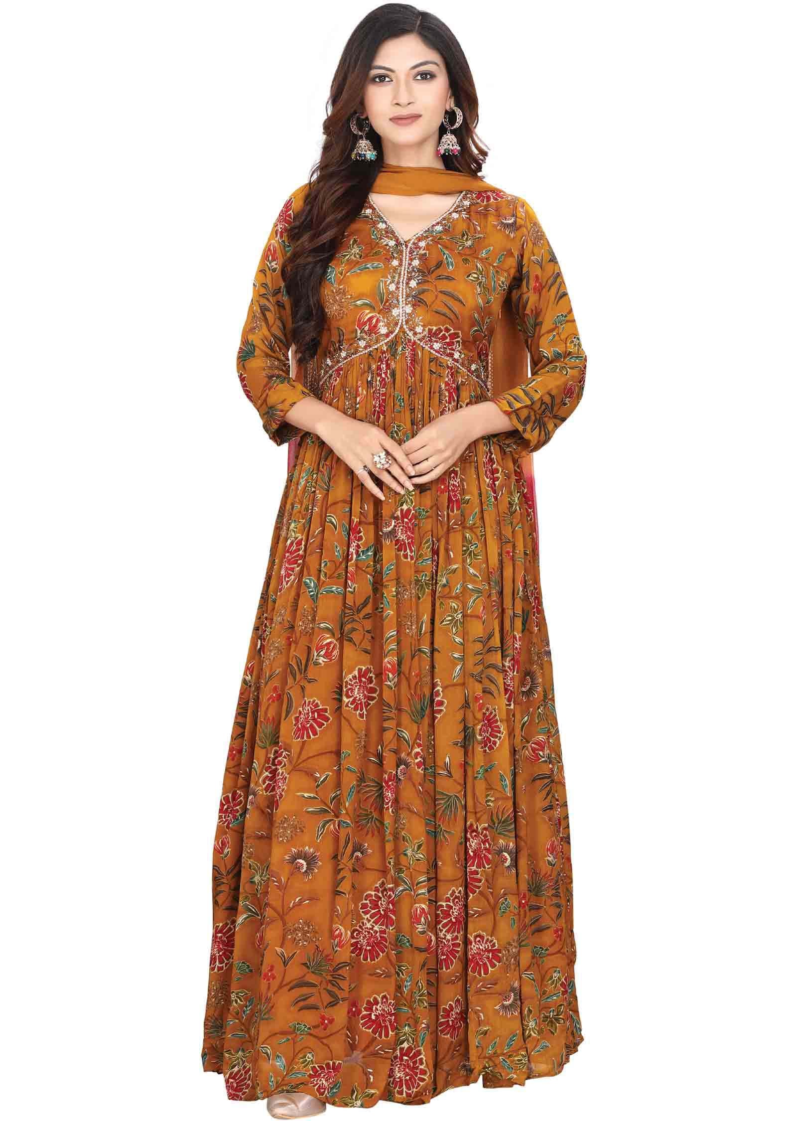 Yellow Chinnon Anarkali